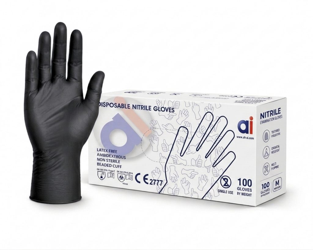 24Med BlackShield™ Heavy Duty Black Nitrile Gloves
